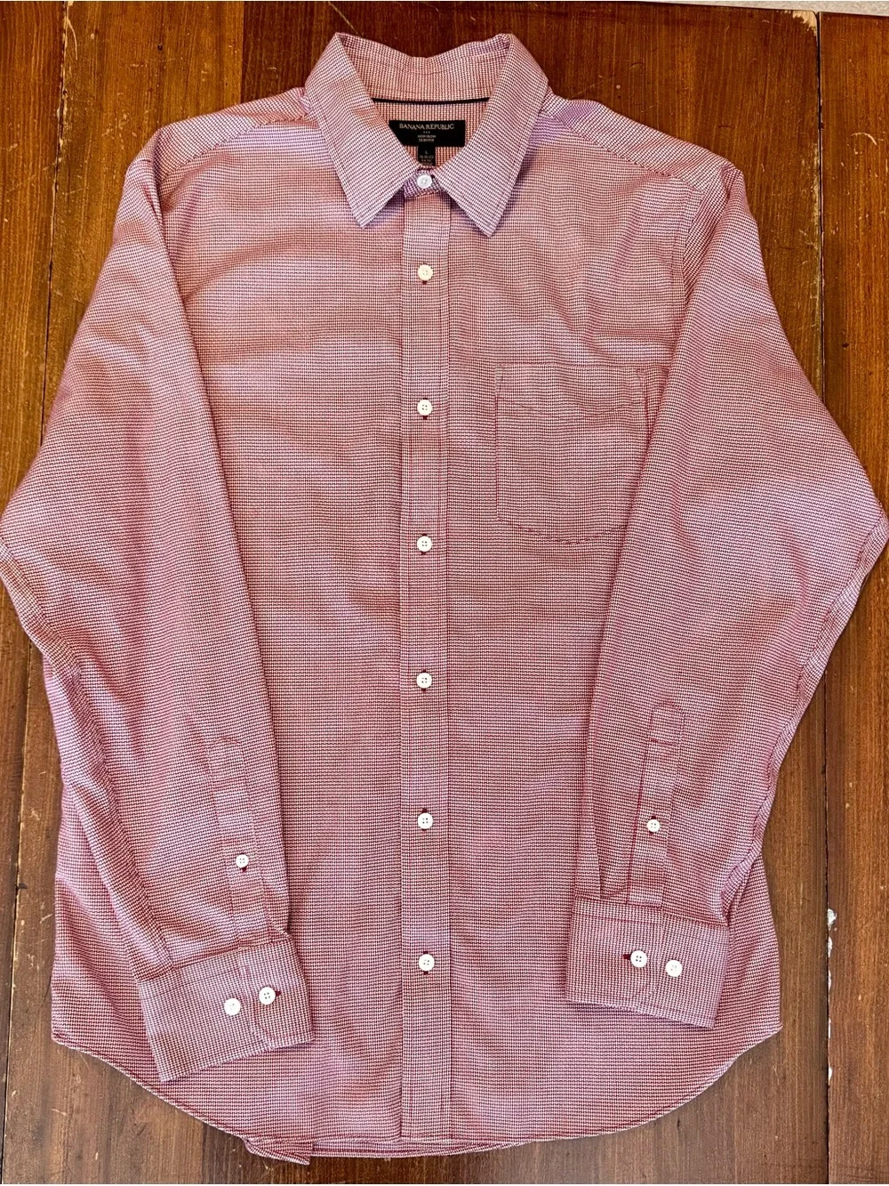 Banana Republic Men's Slim Fit Red Basket Weave Large Non Iron Dress Shirt